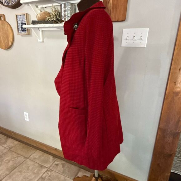 Cabi Celebration jacket womens size medium red houndstooth ruffle collar one but - Picture 4 of 11